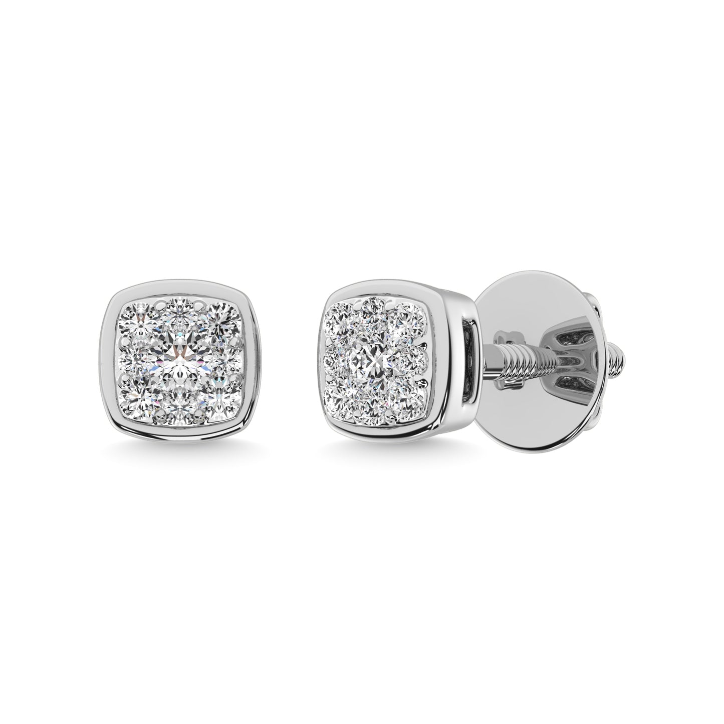 14K White Gold 1/5 Ct.tw Diamond Square Flower Earrings