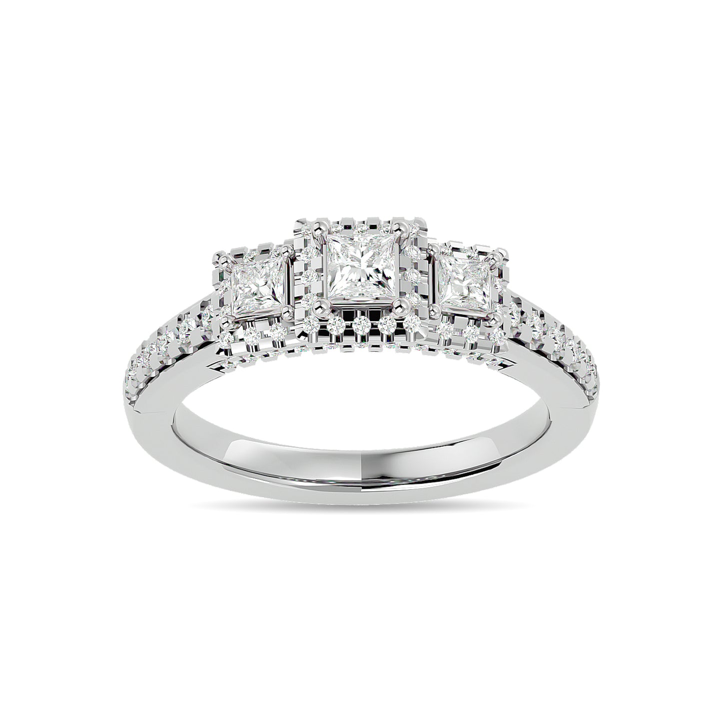 Diamond 1 Ct.Tw. Round and Princess Bridal Ring in 14K White Gold - 62522W