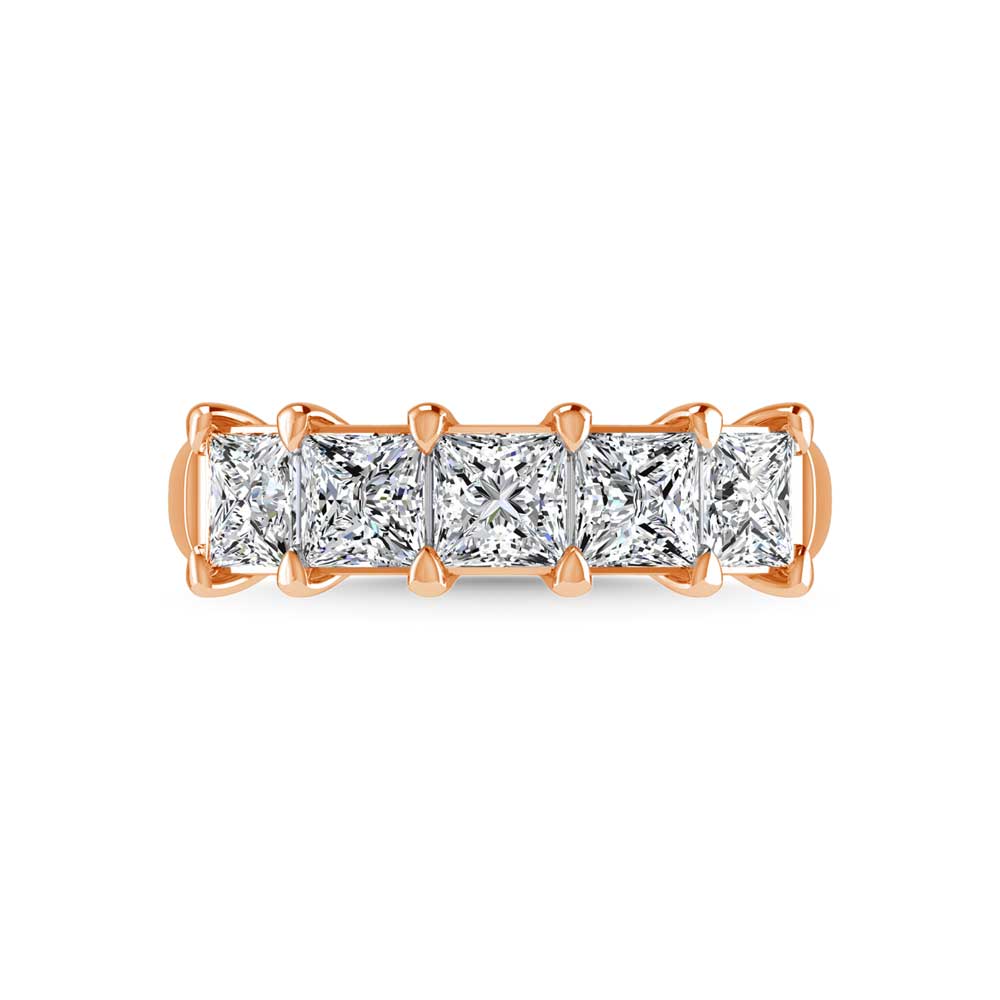 14K Rose Gold 3/4 CT Tw. Princess Shape Lab Grown Diamond Five Stone Anniversary Band - Lab Grown Diamond Ring - Alpier Jewelers