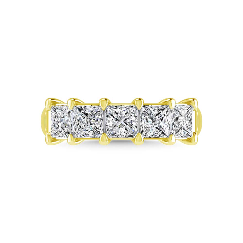 14K Yellow Gold 3/4 CT Tw. Princess Shape Lab Grown Diamond Five Stone Anniversary Band - Lab Grown Diamond Ring - Alpier Jewelers
