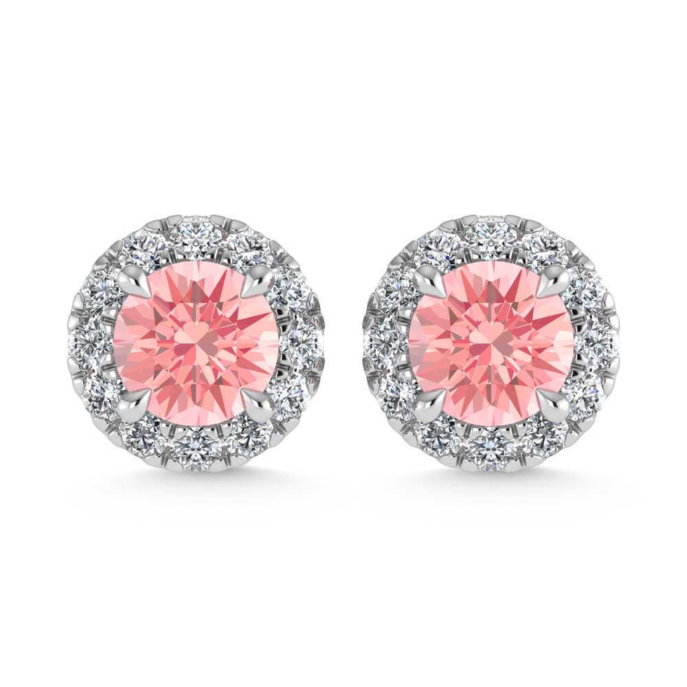 14K White Gold 3/4 Ct.Tw. White and Pink Lab Grown Diamond Stud Earrings