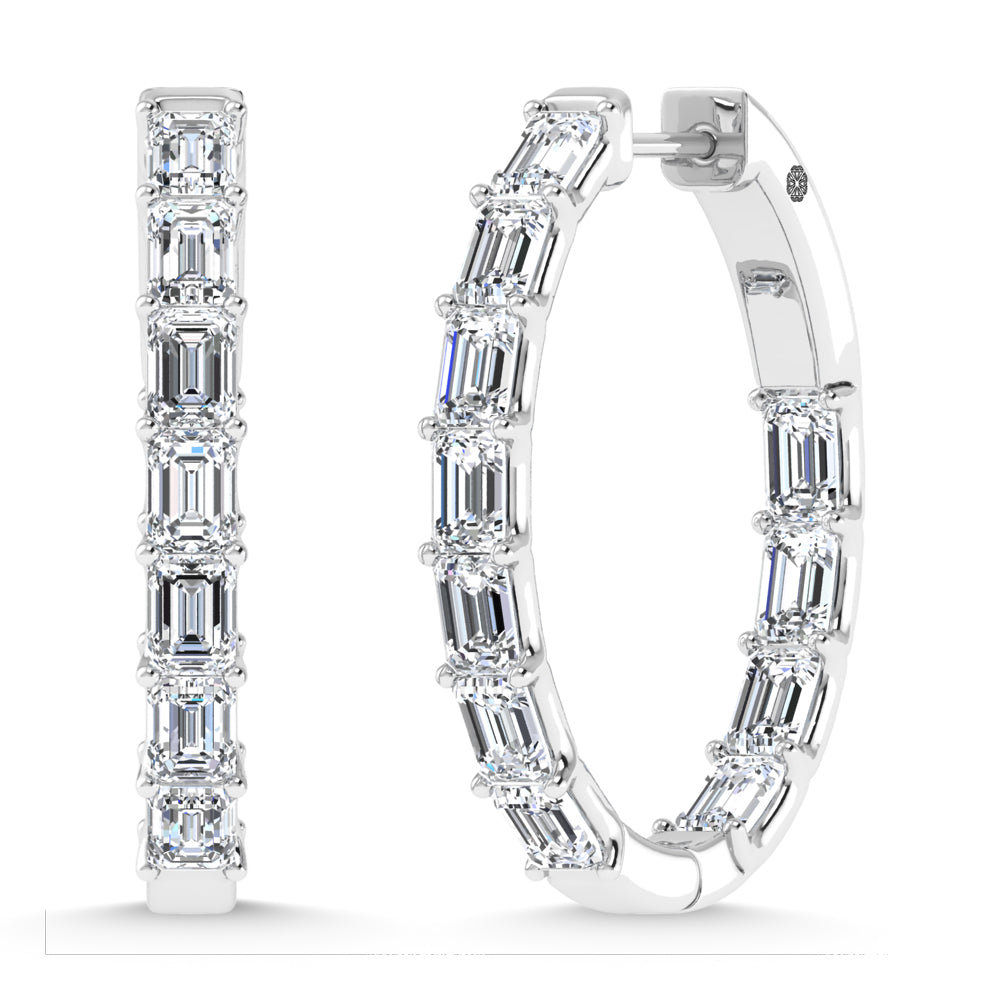 14K White Gold 2 3/4 Ct.Tw. Labgrown Diamond Vertical Emerald Shape In and Our Hoop Earrings