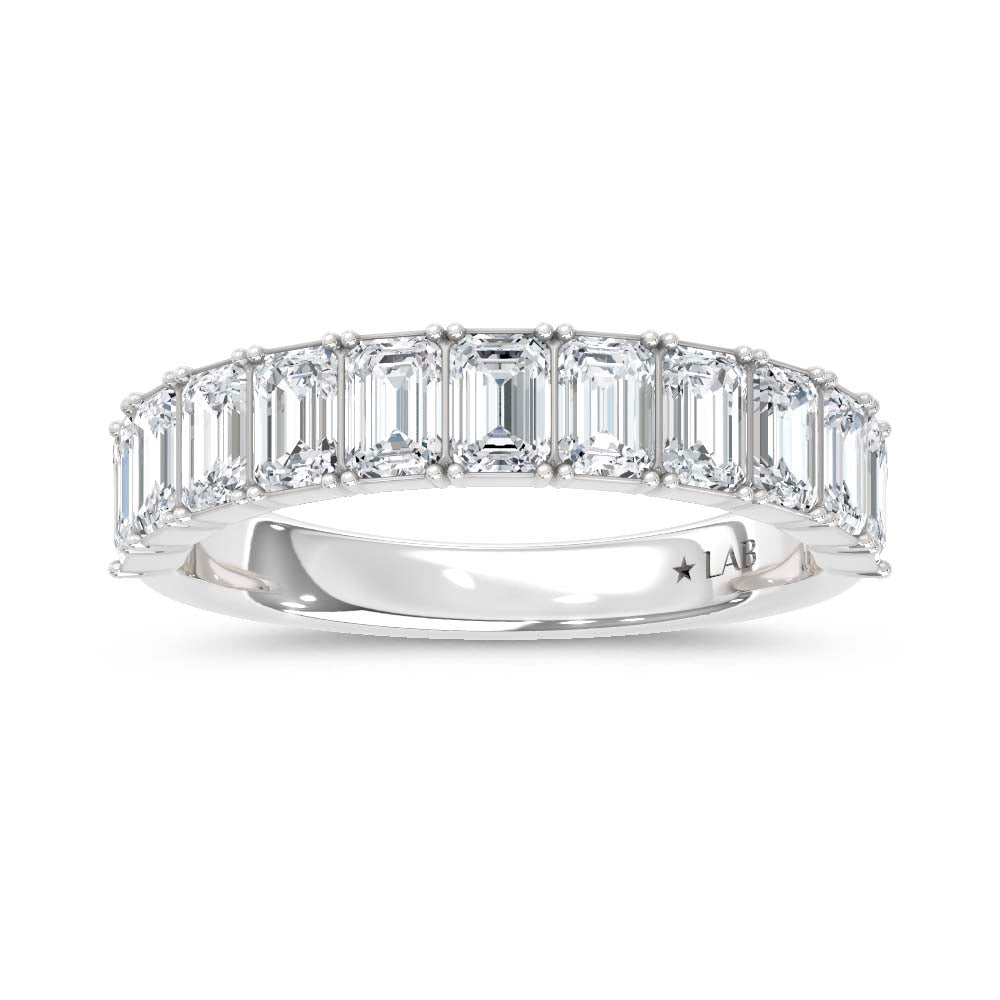 14K White Gold Lab Grown Diamond Emerald Cut Shape 3 Ct.Tw. Half Way Band - LG2203W-EM-25
