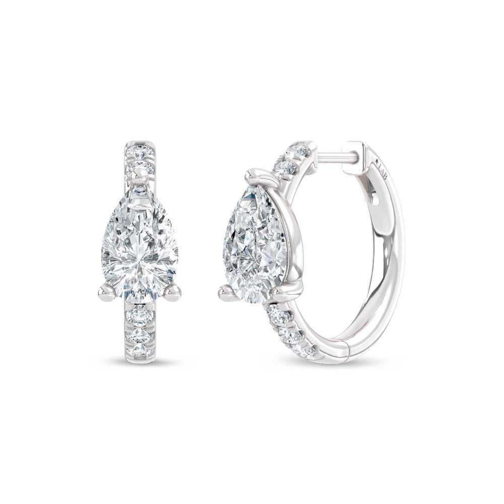 14K White Gold Lab Grown Diamond 1 3/4 Ct.Tw. Pear and Round Hoop Earrings
