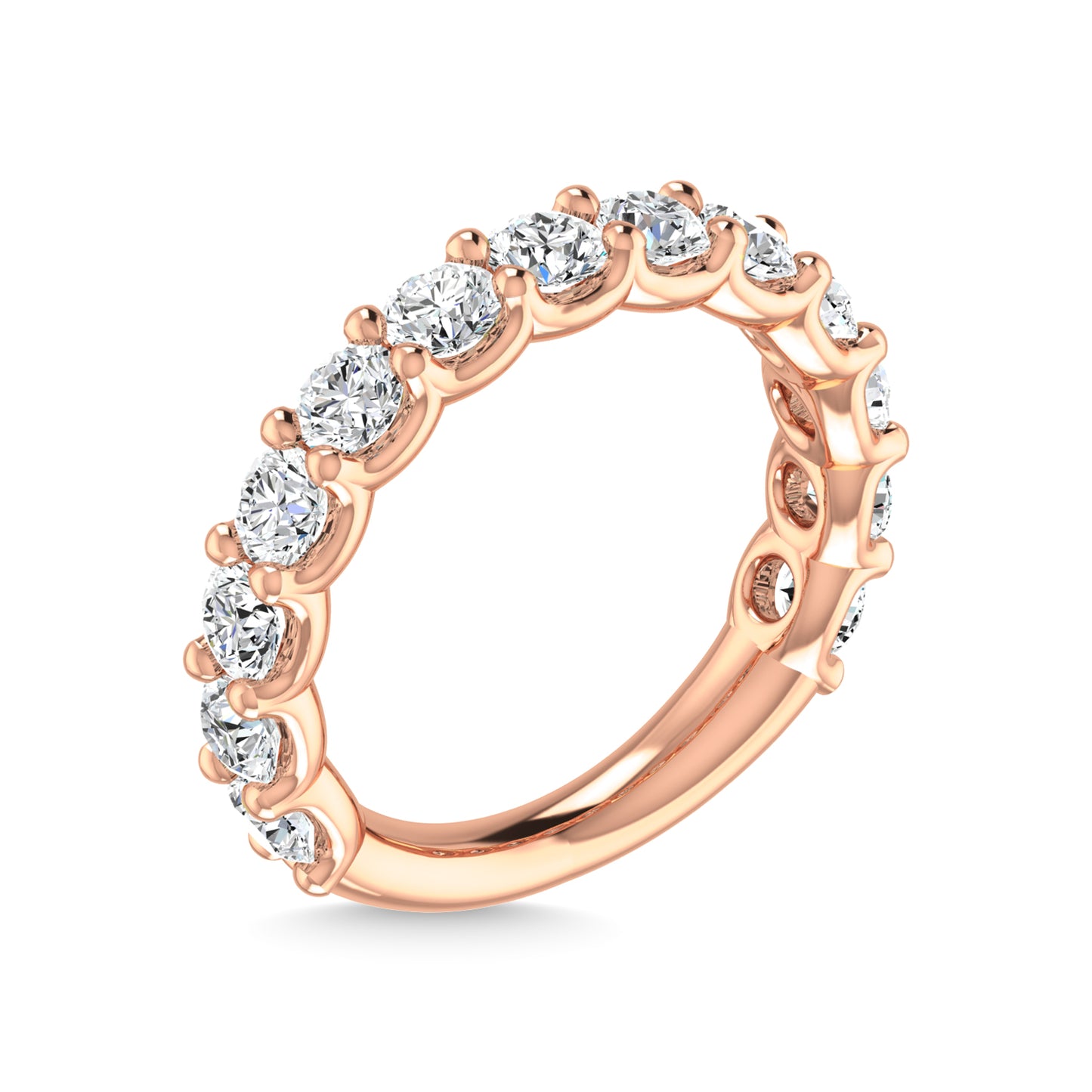 14K Rose Gold 7/8 CT Tw. Round Shape Lab Grown Diamond Three Forth Eternity Band - Additional Clever Gem Image 3