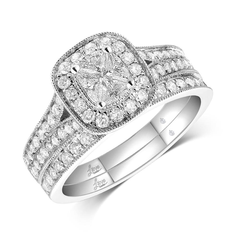 Lovecuts 14K White Gold 1 Ct.Tw. Diamond Bridal Invisible Ring - 27673W