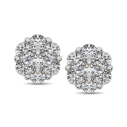 14K White Gold 7/8 Ct.Tw. Diamond Flower Studs Earrings