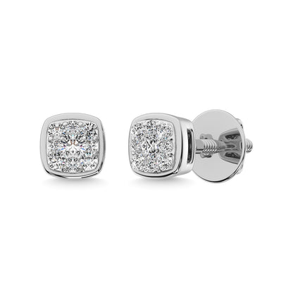 14K White Gold 1/5 Ct.tw Diamond Square Flower Earrings