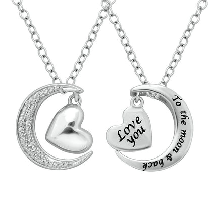 Sterling Silver 1/8 Ct.tw Diamond Heart  & Moon Pendant