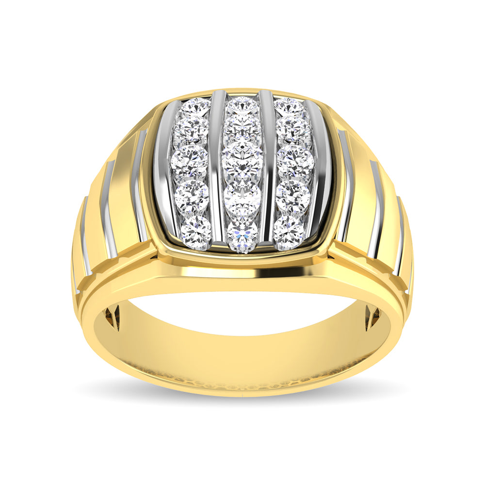 10K Yellow Gold 1 Ct.Tw. Diamond Vertical Stripe Mens Fashion Ring - Men's Ring
