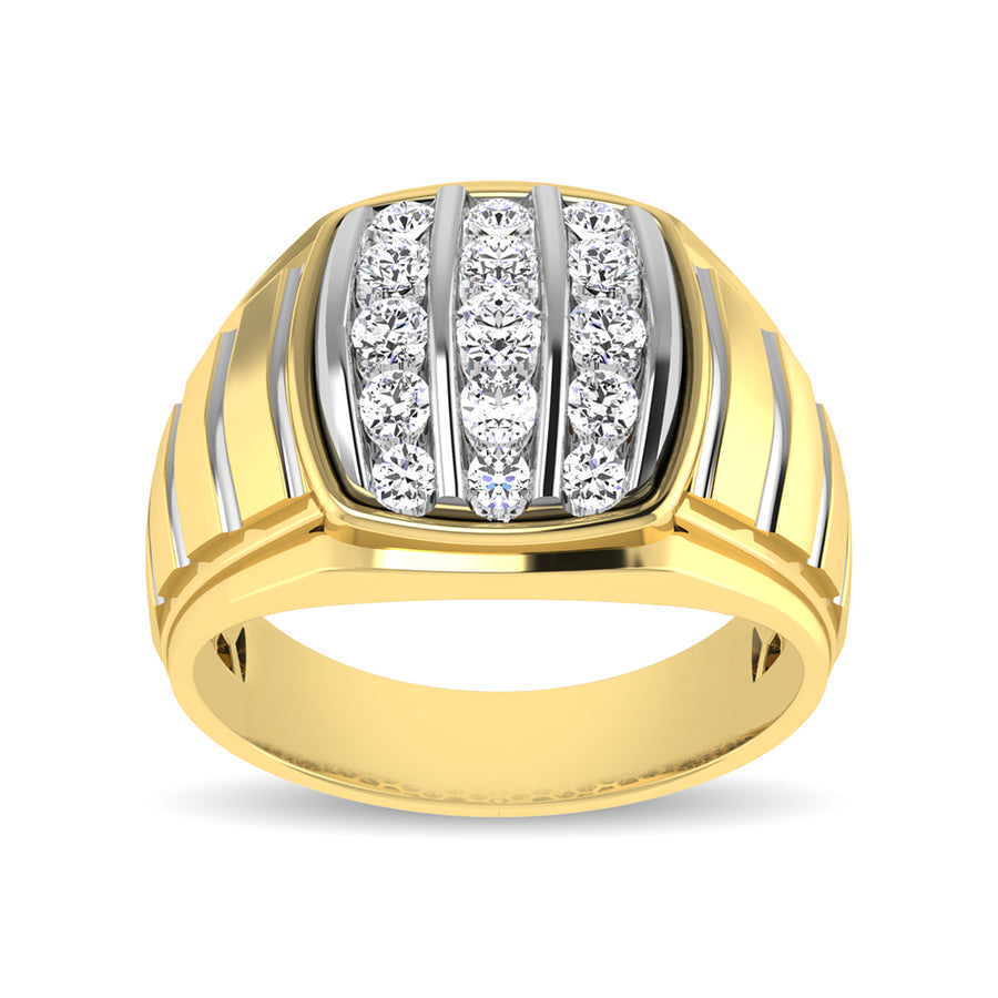10K Yellow Gold 1 Ct.Tw. Diamond Vertical Stripe Mens Fashion Ring