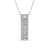 14K White Gold Round and Baguette Diamond 1/3 Ct.Tw. Drop Bar Pendant