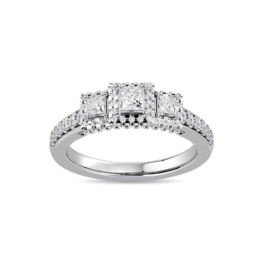 Diamond 3/4 Ct.Tw. Round and Princess Bridal Ring in 14K White Gold - 62523W