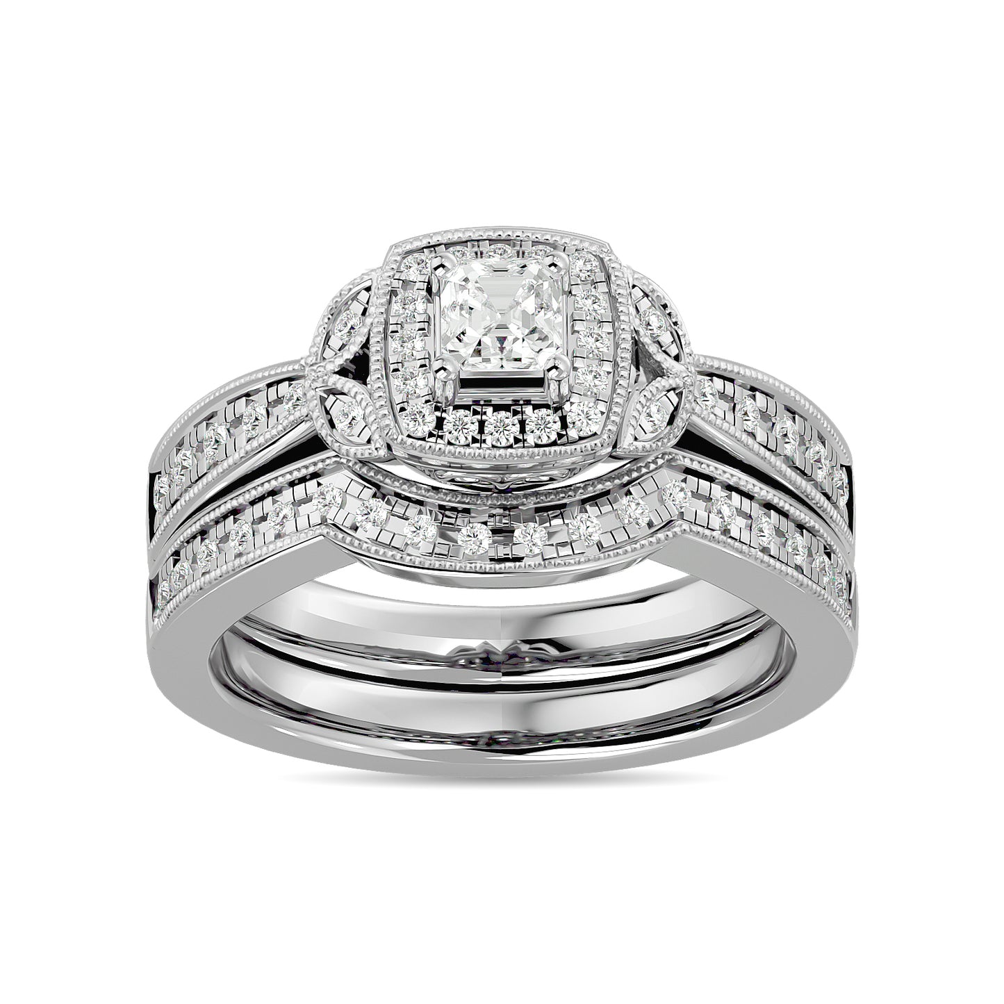 Diamond 1/2 Ct.Tw. Round and Princess Bridal Ring in 14K White Gold - 62796W