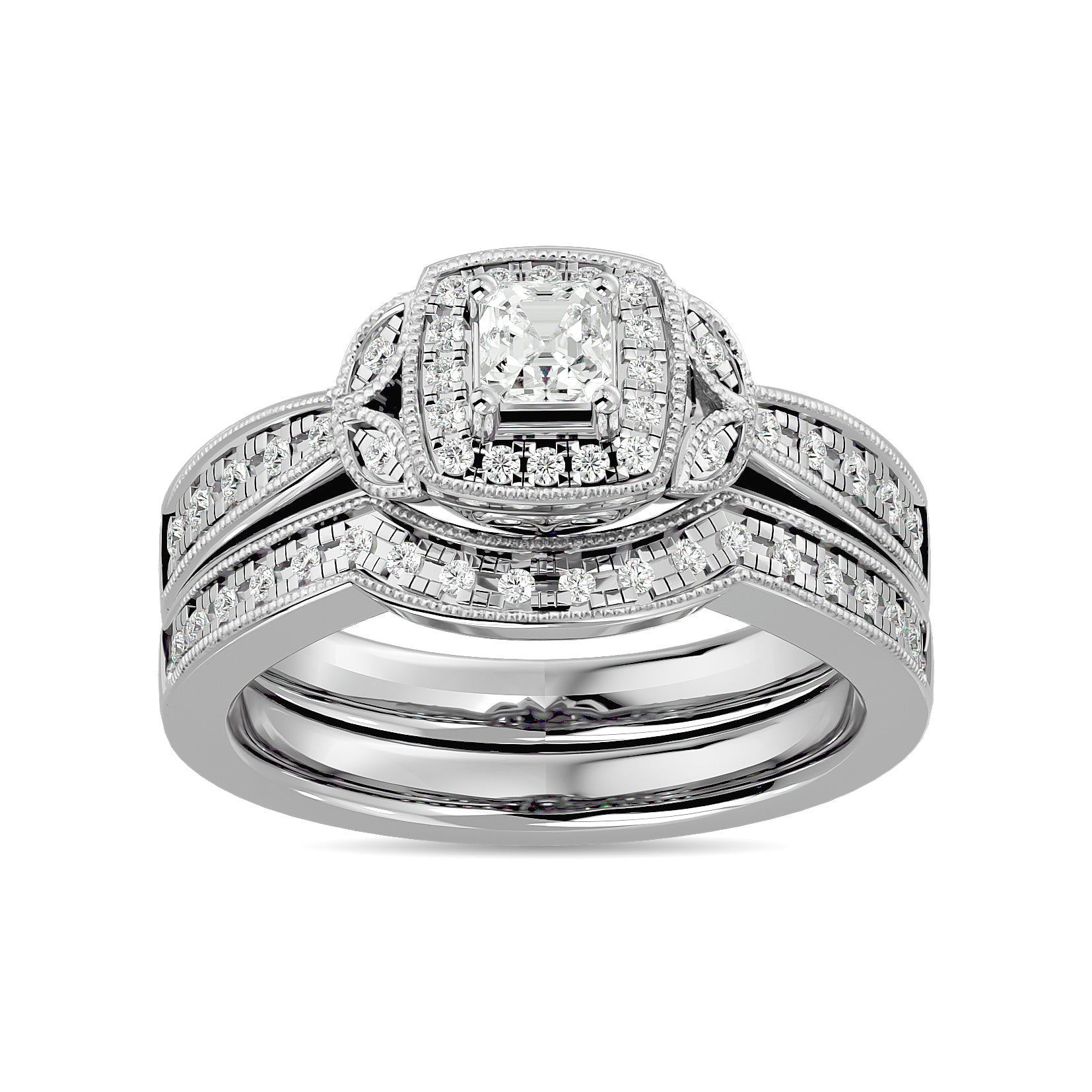 Diamond 1/2 Ct.Tw. Round and Princess Bridal Ring in 14K White Gold - 62796W