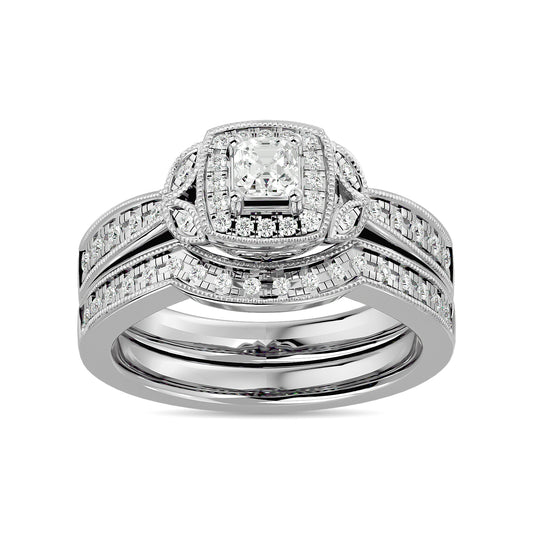 Diamond 1/2 Ct.Tw. Round and Princess Bridal Ring in 14K White Gold - 62796W