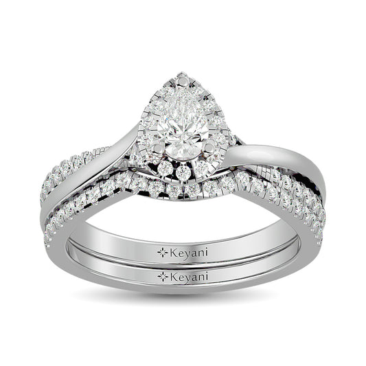 Diamond 5/8 Ct.Tw. Pear Cut Bridal Ring in 14K White Gold - 62851W