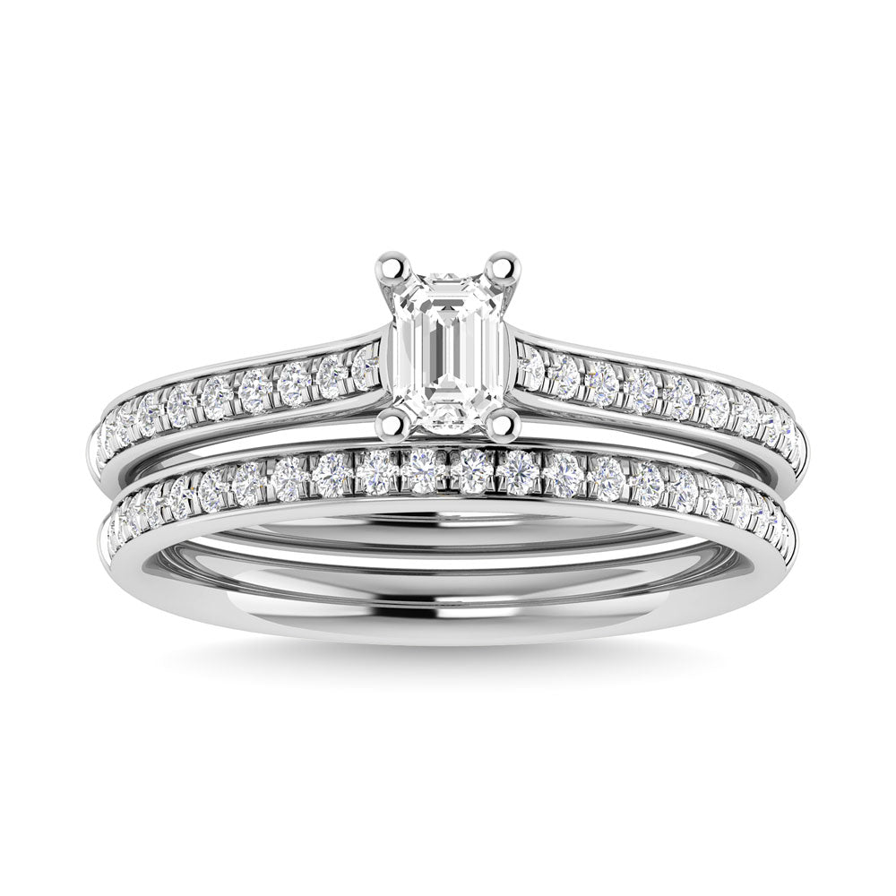 Diamond 3/4 Ct.Tw. Emerald Shape Bridal Ring in 14K White Gold - 63410W