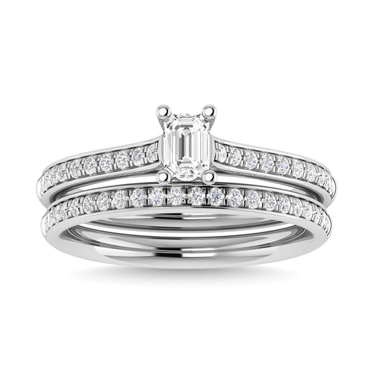 Diamond 3/4 Ct.Tw. Emerald Shape Bridal Ring in 14K White Gold - 63410W