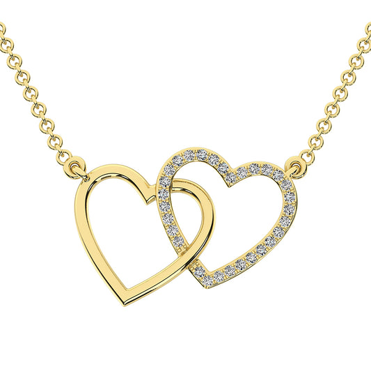 10K Yellow Gold 1/10 Ct.Tw. Diamond Interlinked Heart Necklace - 63755Y