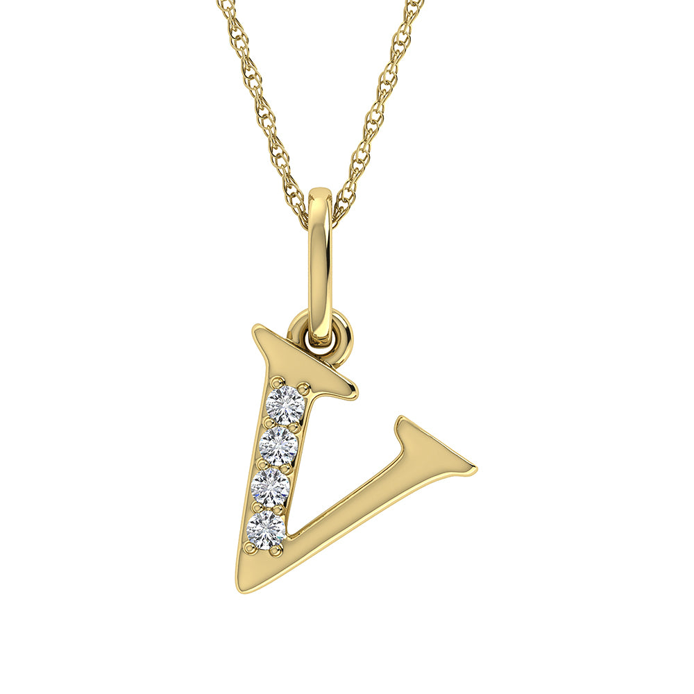 Diamond 1/20 Ct.Tw. Letter V Pendant in 10K Yellow Gold - 63878Y