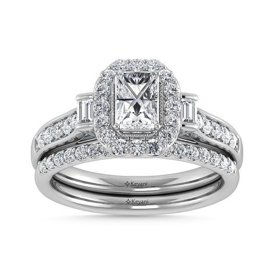 10K White Gold Diamond 1 Ct.Tw. Emerald Shape Bridal Ring - 64238W