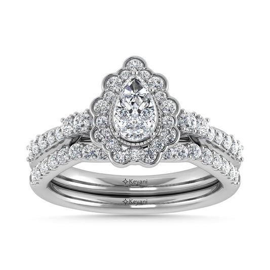 10K White Gold Diamond 1 Ct.Tw. Pear Shape Bridal Ring - 64239W