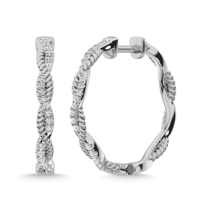 10K White Gold Diamond 1/5 Ct.Tw. Hoop Earrings