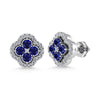 14K White Gold Diamond 7/8 Ct.Tw. and Blue Sapphire Clover Earrings