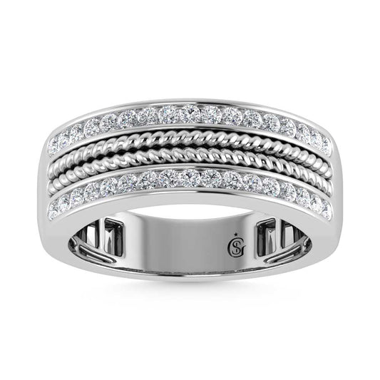 14K White Gold  Diamond 1/2 Ct.Tw. Mens Band - Men's Ring