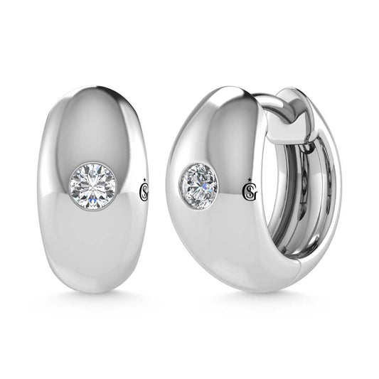 14K White Gold Diamond 1/4 Ct.Tw. Flush Setting High Polish Hoop Earrings