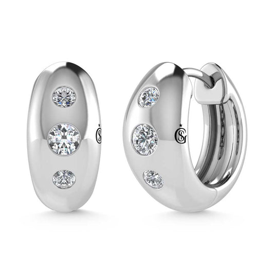 14K White Gold Diamond 1/5 Ct.Tw. Flush Setting High Polish Hoop Earrings