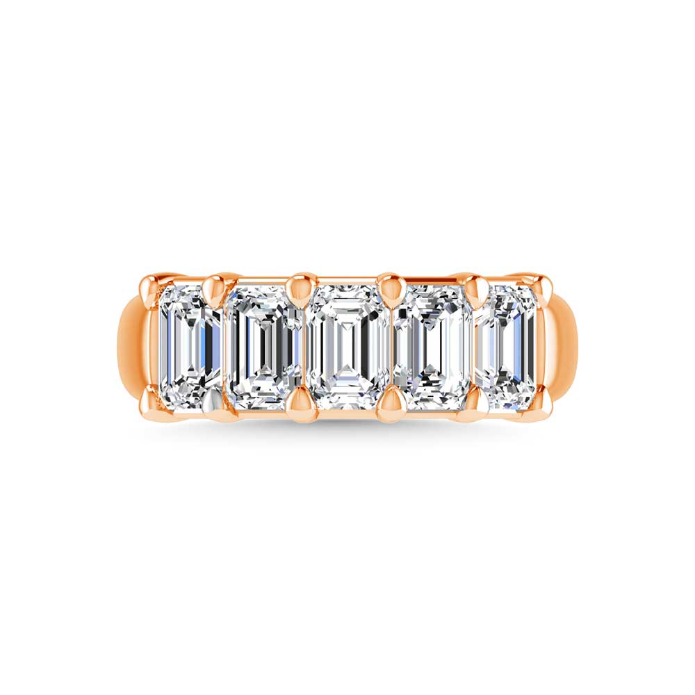 14K Rose Gold 1 CT Tw. Emerald Shape Lab Grown Diamond Five Stone Anniversary Band - Lab Grown Diamond Ring - Alpier Jewelers