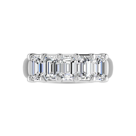 14K White Gold 1 CT Tw. Emerald Shape Lab Grown Diamond Five Stone Anniversary Band - Lab Grown Diamond Ring - Alpier Jewelers