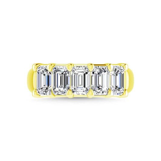 14K Yellow Gold 1 CT Tw. Emerald Shape Lab Grown Diamond Five Stone Anniversary Band - Lab Grown Diamond Ring - Alpier Jewelers
