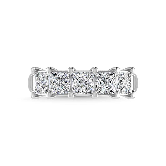 14K White Gold 3/4 CT Tw. Princess Shape Lab Grown Diamond Five Stone Anniversary Band - Lab Grown Diamond Ring - Alpier Jewelers