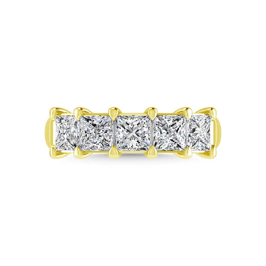 14K Yellow Gold 3/4 CT Tw. Princess Shape Lab Grown Diamond Five Stone Anniversary Band - Lab Grown Diamond Ring - Alpier Jewelers