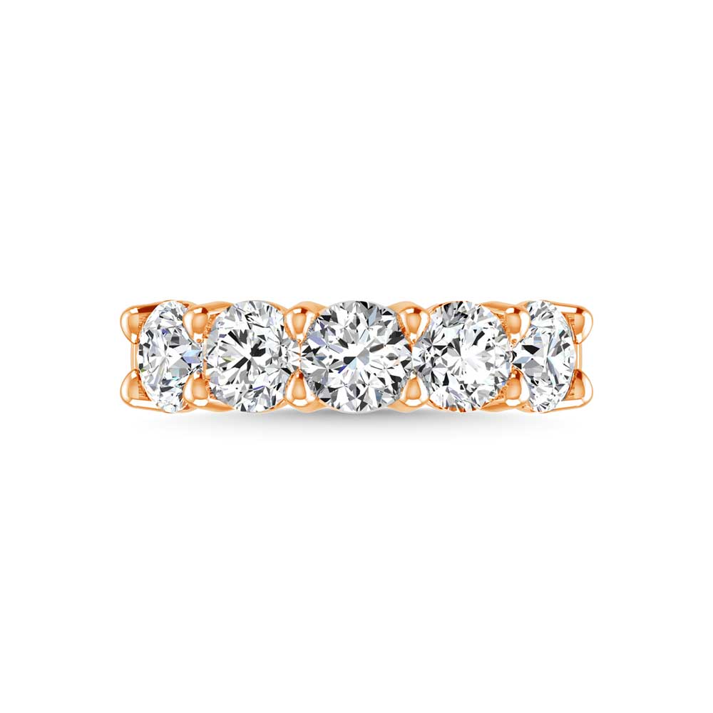 14K Rose Gold 1 CT Tw. Round Shape Lab Grown Diamond Five Stone Anniversary Band - Lab Grown Diamond Ring - Alpier Jewelers