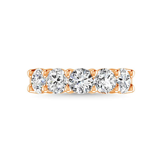 14K Rose Gold 1 CT Tw. Round Shape Lab Grown Diamond Five Stone Anniversary Band - Lab Grown Diamond Ring - Alpier Jewelers