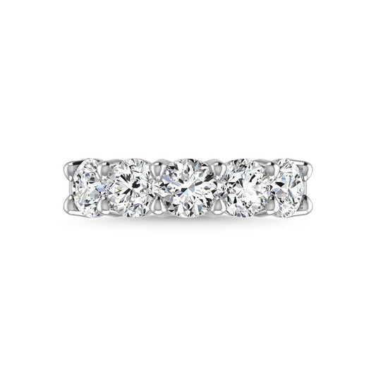 14K White Gold 3/4 CT Tw. Round Shape Lab Grown Diamond Five Stone Anniversary Band - Lab Grown Diamond Ring - Alpier Jewelers