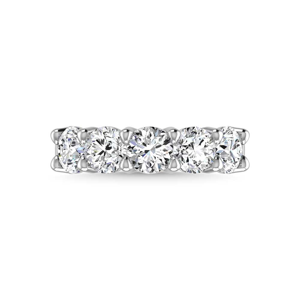 14K White Gold 1 CT Tw. Round Shape Lab Grown Diamond Five Stone Anniversary Band - Lab Grown Diamond Ring - Alpier Jewelers