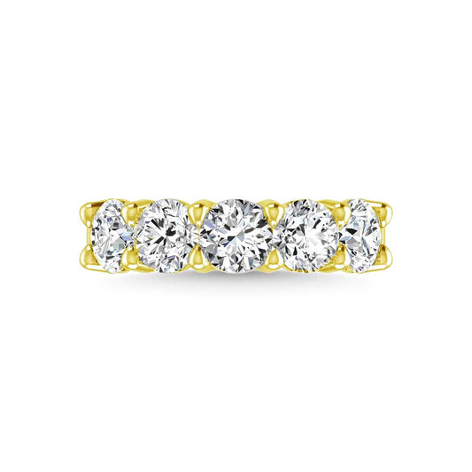 14K Yellow Gold 3/4 CT Tw. Round Shape Lab Grown Diamond Five Stone Anniversary Band - Lab Grown Diamond Ring - Alpier Jewelers