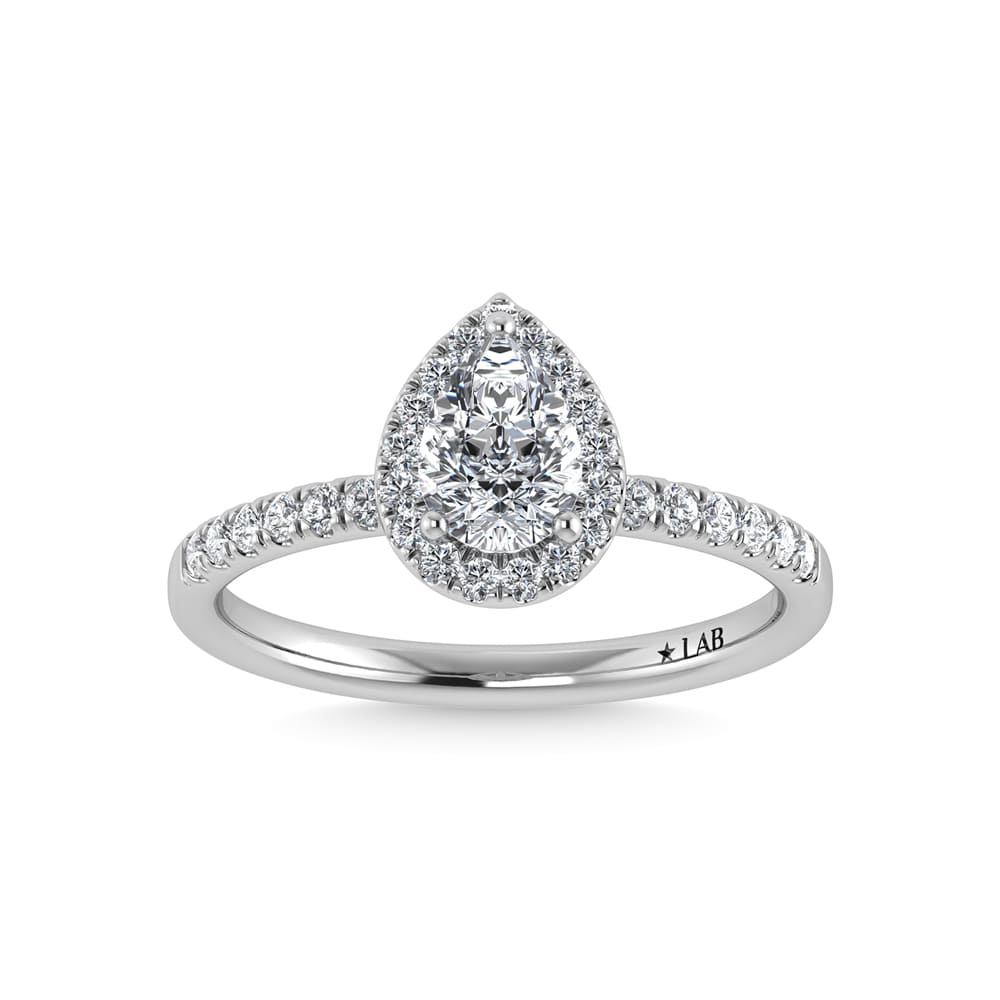 14K White Gold Lab Grown Diamond  1 1/4 Ct.Tw. IGI Certified Pear Shape Halo Engagement Ring - LG1071W-PE-100