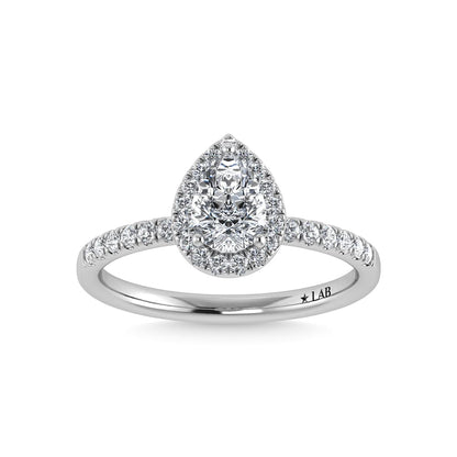 14K White Gold Lab Grown Diamond  1 1/4 Ct.Tw. IGI Certified Pear Shape Halo Engagement Ring - LG1071W-PE-100