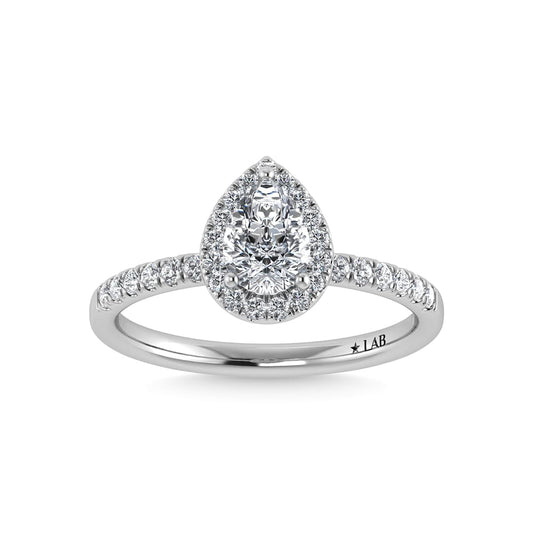 14K White Gold Lab Grown Diamond  1 1/4 Ct.Tw. IGI Certified Pear Shape Halo Engagement Ring - LG1071W-PE-100