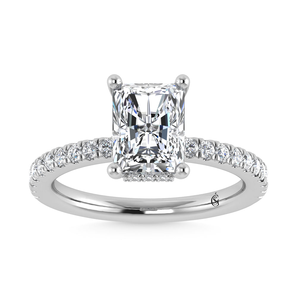 14K White Gold Lab Grown Diamond 2 3/8 Ct.Tw. Hidden Halo Engagement Ring (Center Emerald) - LG1136W-EM-200