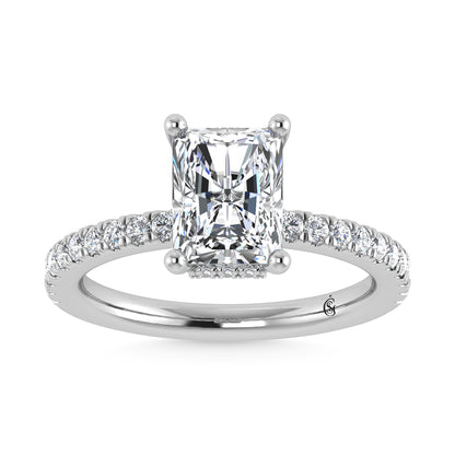 14K White Gold Lab Grown Diamond 2 3/8 Ct.Tw. Hidden Halo Engagement Ring (Center Emerald) - LG1136W-EM-200