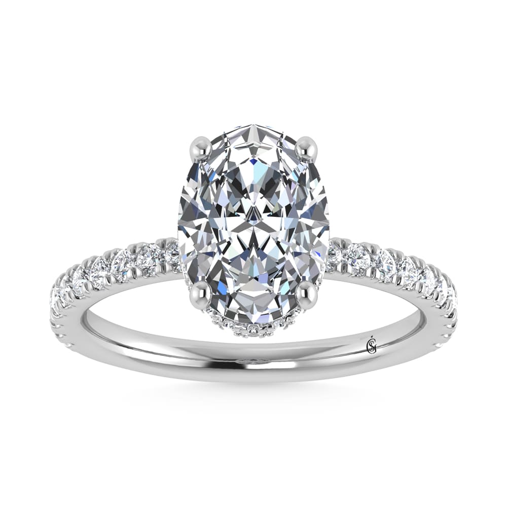 14K White Gold Lab Grown Diamond 3 1/2 Ct.Tw. Oval Shape Halo IGI Certified Engagement Ring (Center 3 ct) - LG1137W-OV-300