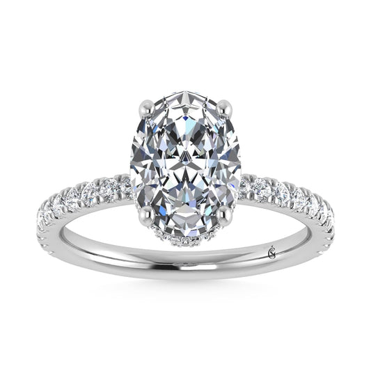 14K White Gold Lab Grown Diamond 3 1/2 Ct.Tw. Oval Shape Halo IGI Certified Engagement Ring (Center 3 ct) - LG1137W-OV-300