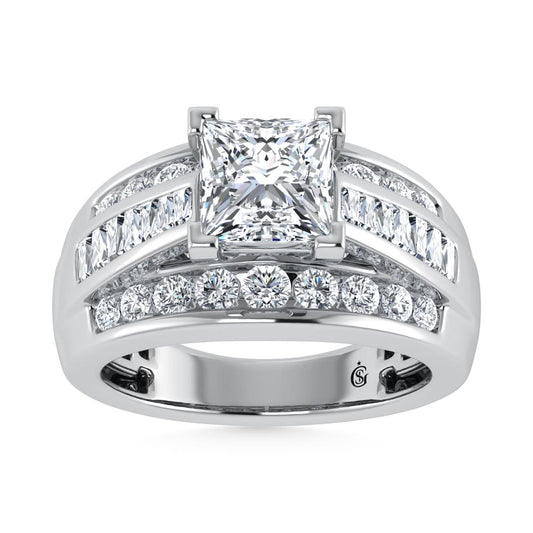 10K White Gold Lab Grown Diamond 1 3/4 Ct.Tw. Princess Shape Engagement Ring (IGI Certified 1CT) - LG1180W-PR-10